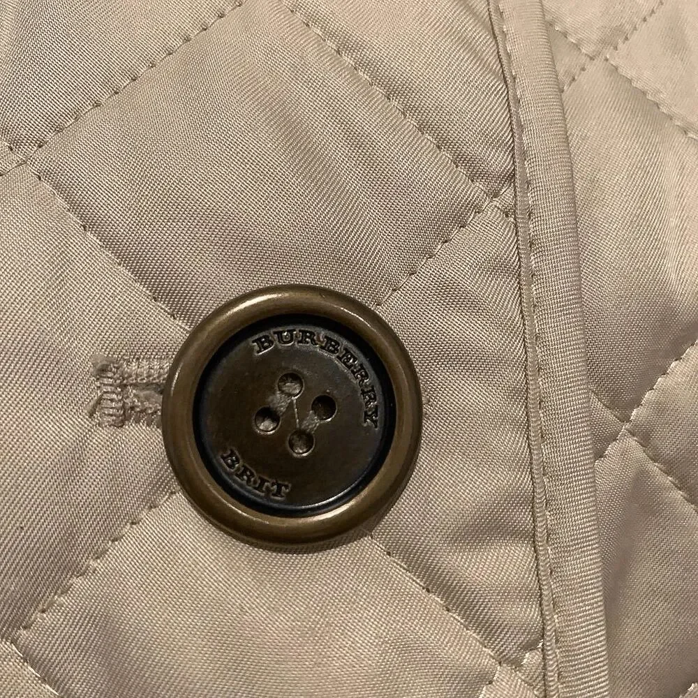 Burberry Brit Women’s Small Beige Quilted Jacket Nova Check Cuffs Classic Coat - Picture 11 of 13